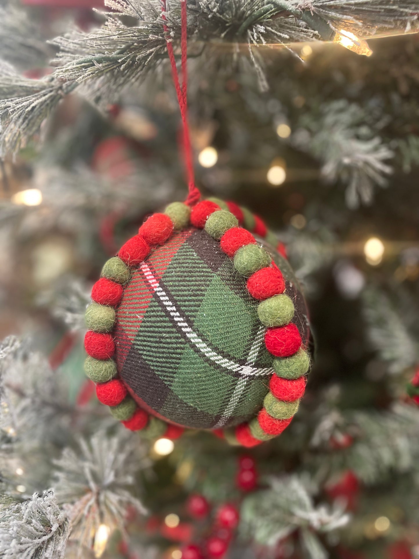 Plaid Pompom Ornament