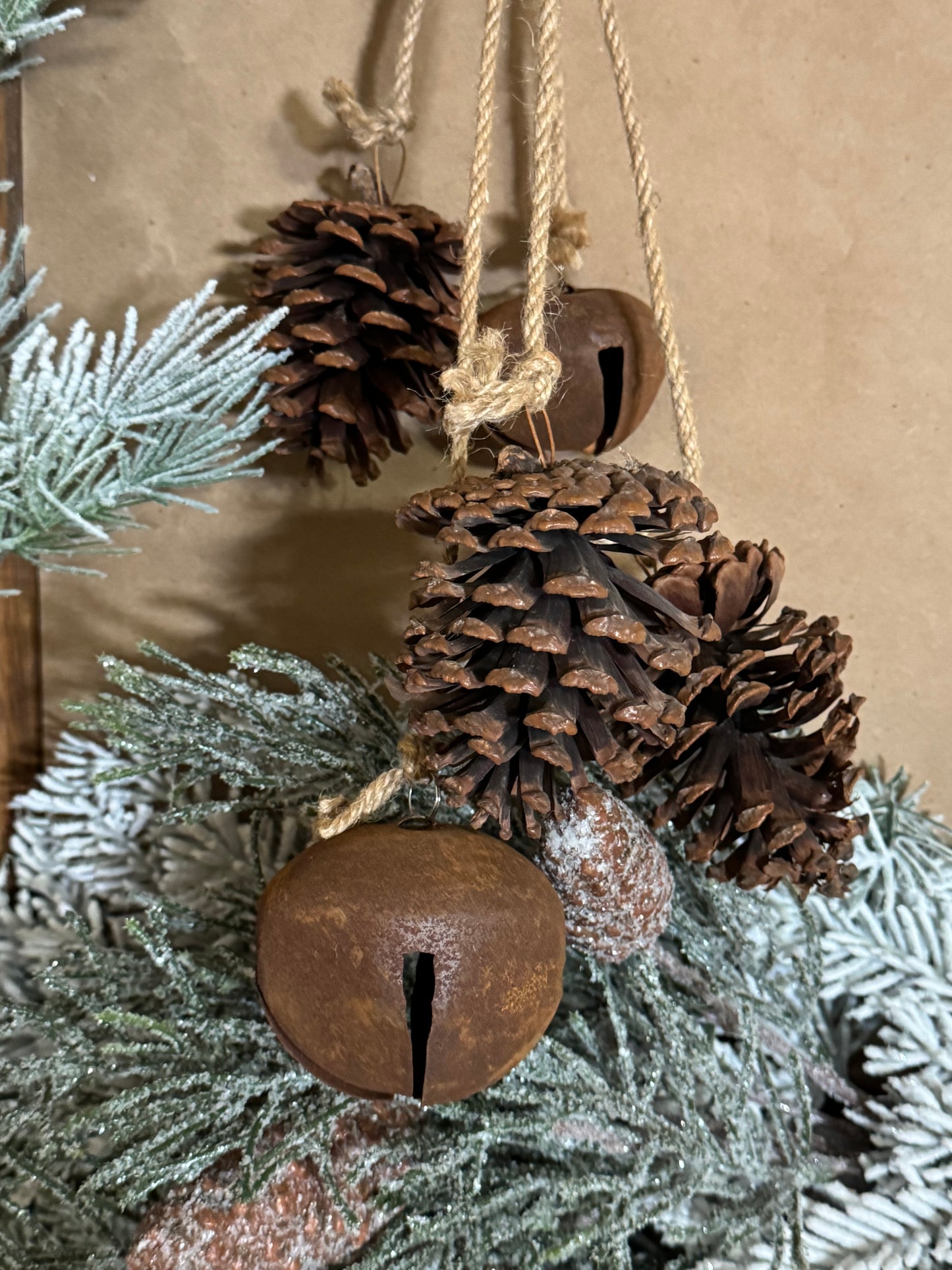 Pinecone and Bells on Jute