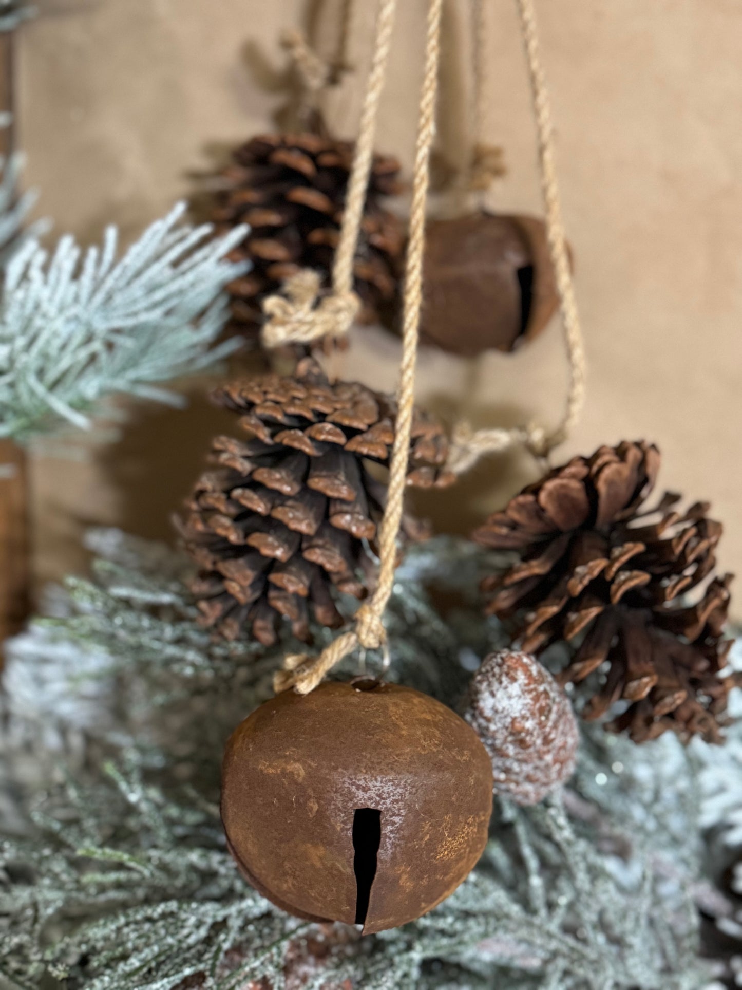 Pinecone and Bells on Jute