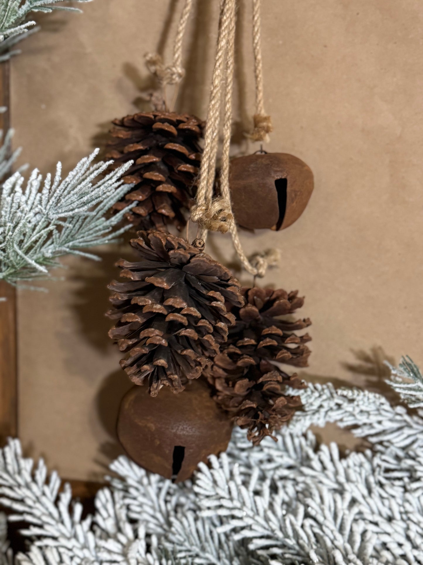 Pinecone and Bells on Jute